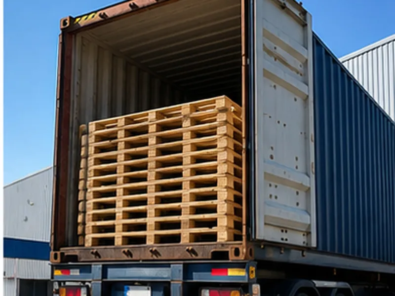 Tarimas de madera para exportación cargadas en un contenedor, en Puebla