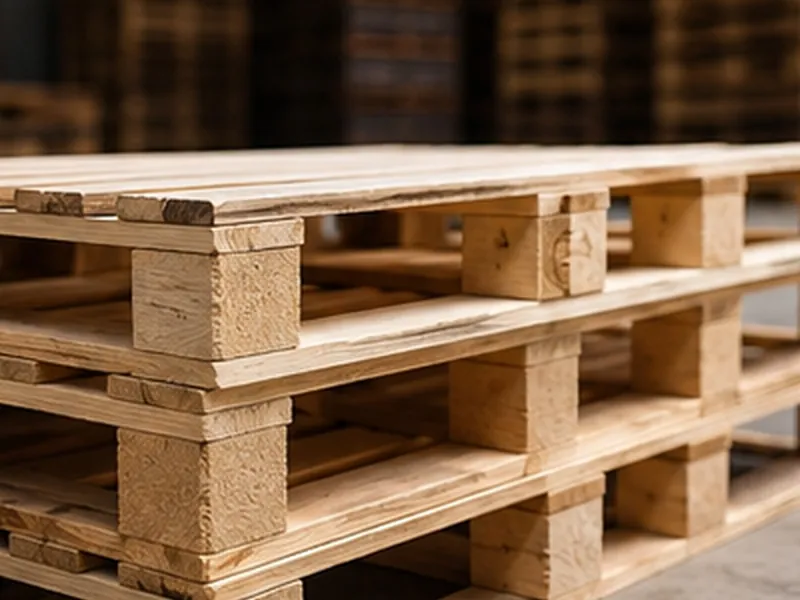 Tarimas de madera nuevas de pino apiladas, fabricadas en Puebla