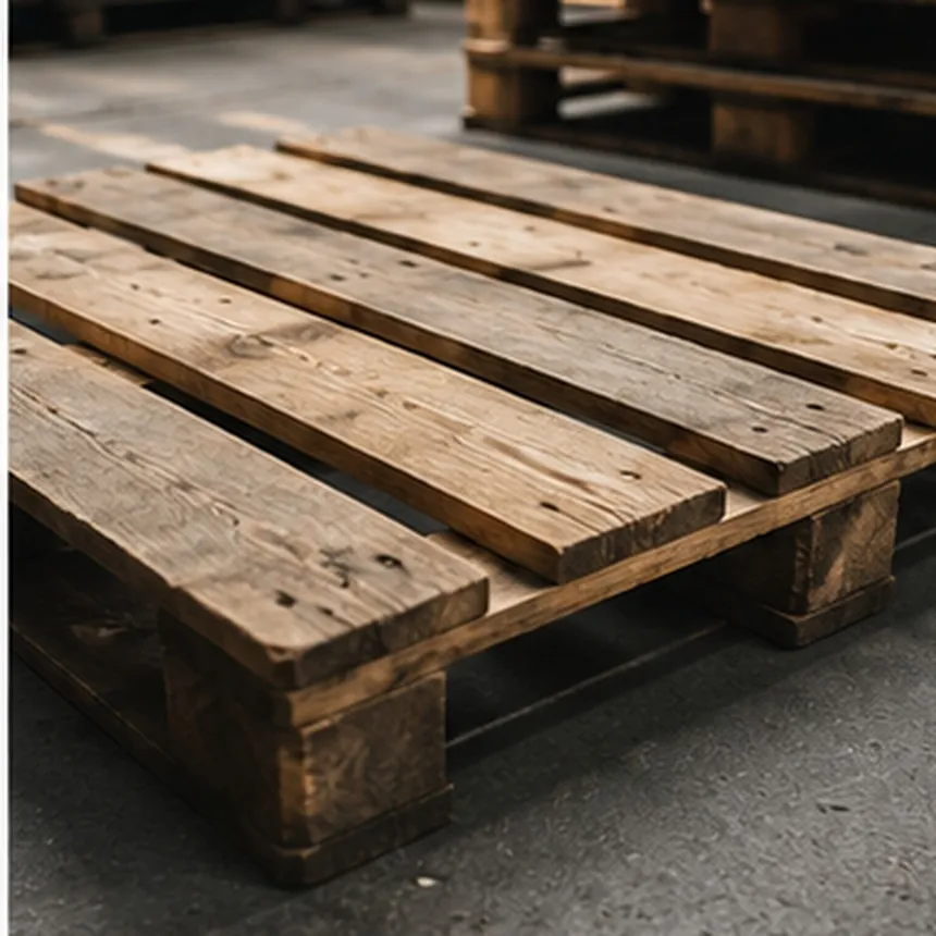 Estiba de tarimas de madera recicladas seleccionadas en la planta de Tarimas Garo en Puebla